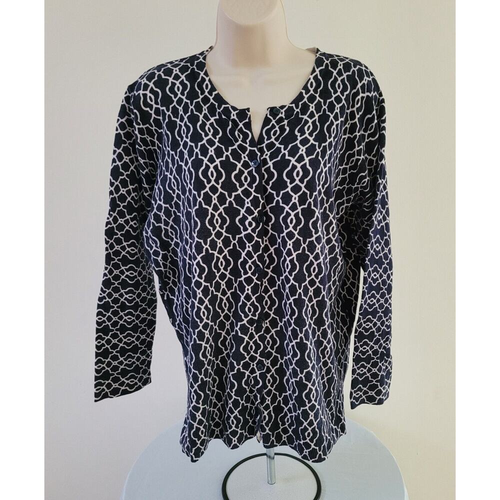 MERONA Women's Black/white Button-front, Long Sleeve, Cardigan Sweater-Sz XXL